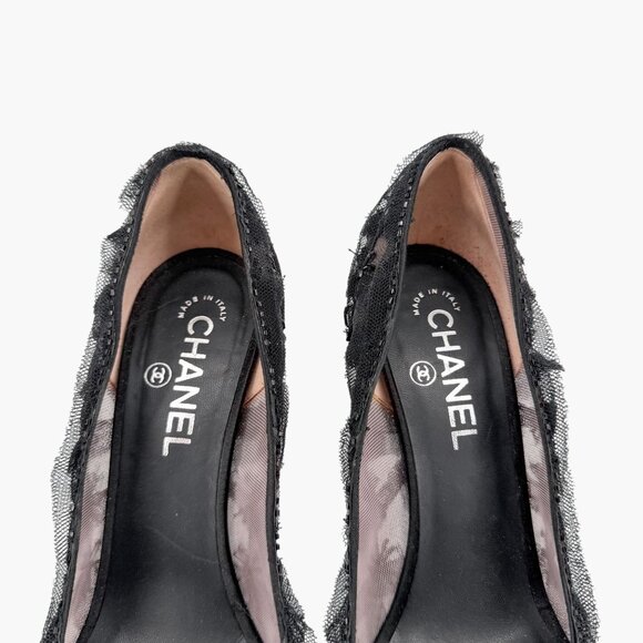 Chanel CC Bead-Embellished Pumps Black Mesh Lace Heels Size 38.5 US 7.5-8 - Picture 4 of 16